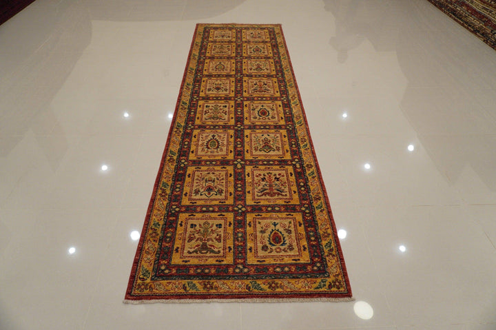 Beige 10 ft Bakhtiar Afghan Hand knotted wool Runner rug - Yildiz Rugs