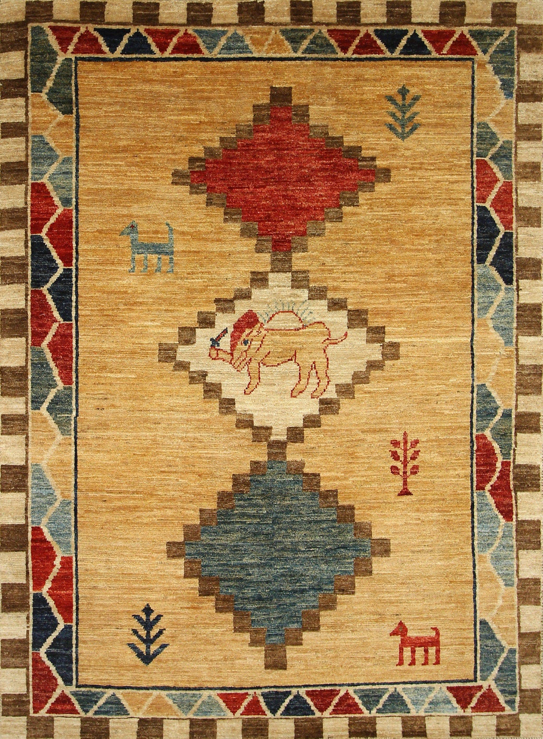 Beige 5x7 Gabbeh Afghan Hand knotted Wool Rug - Yildiz Rugs