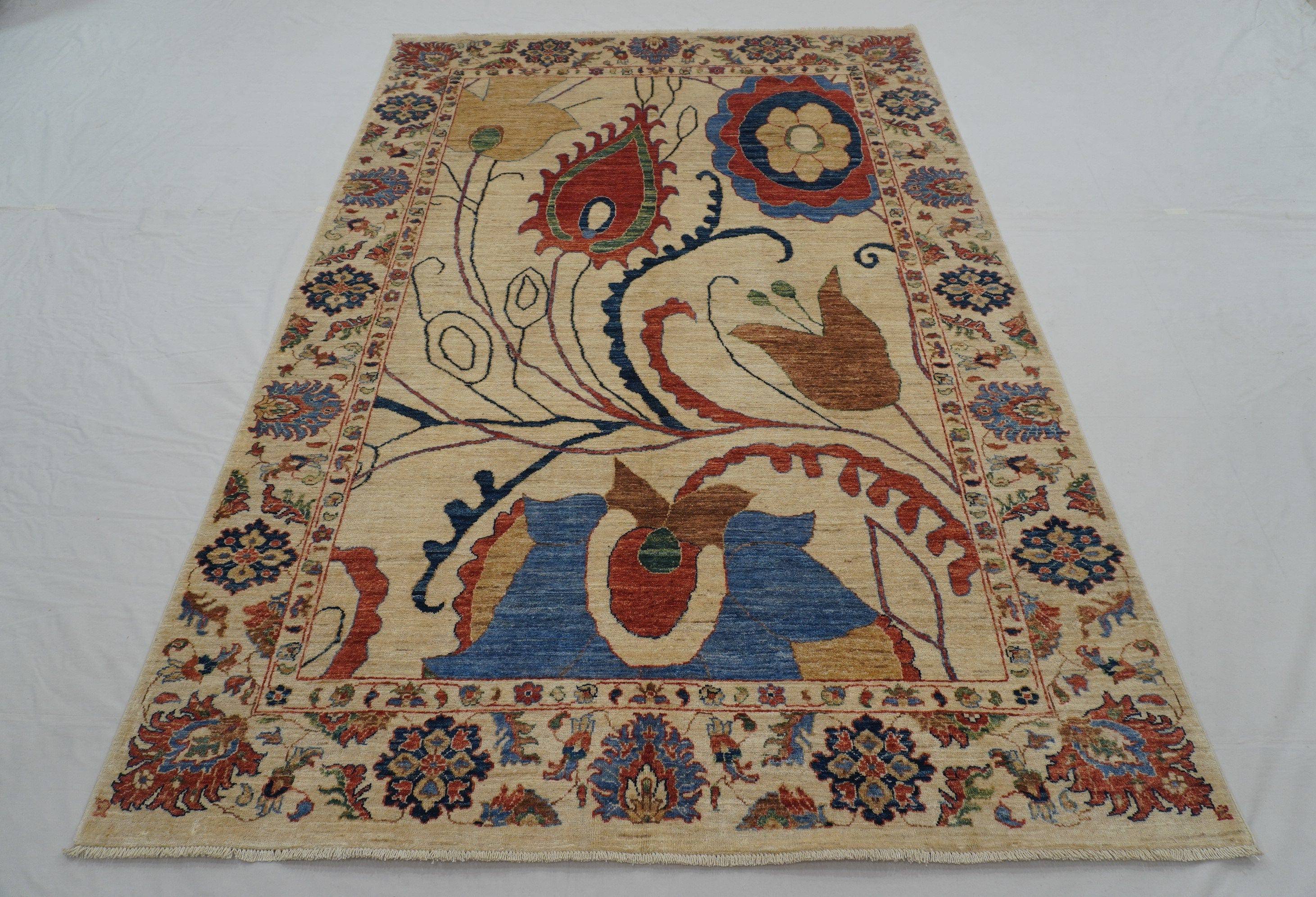 Beige 5x8 ft. Floral Gabbeh Afghan Hand knotted wool Area Rug