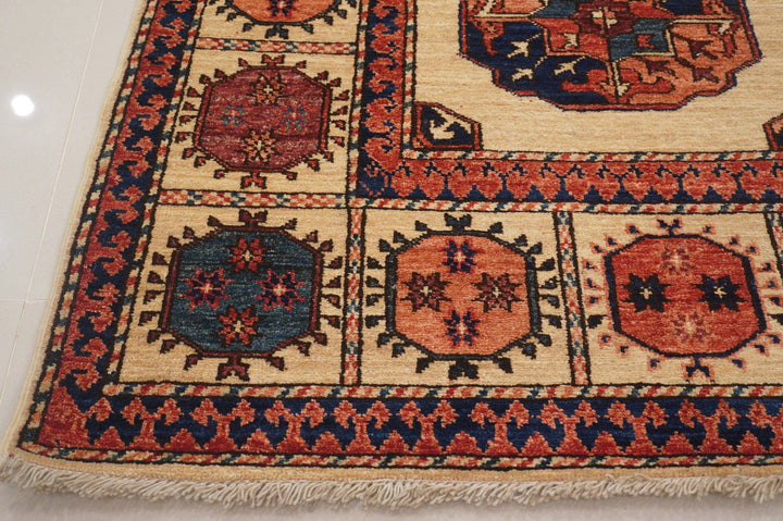 Beige 5x8 ft. Vintage Turkmen Afghan Hand Knotted Wool Rug - Yildiz Rugs