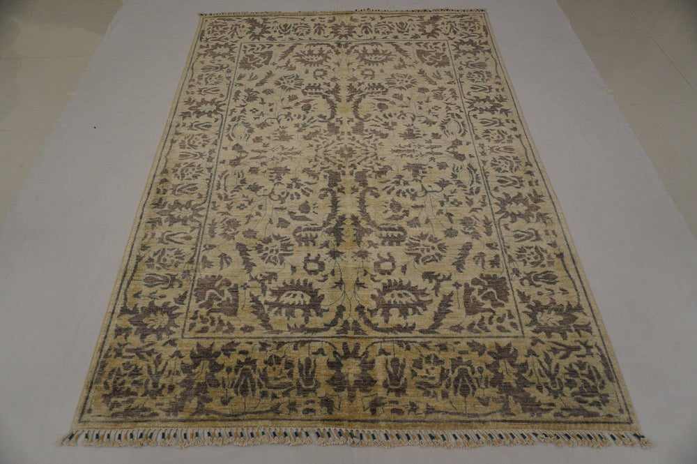 Beige 6x8 ft. Oriental Muted colors Afghan Hand Knotted wool Rug - Yildiz Rugs