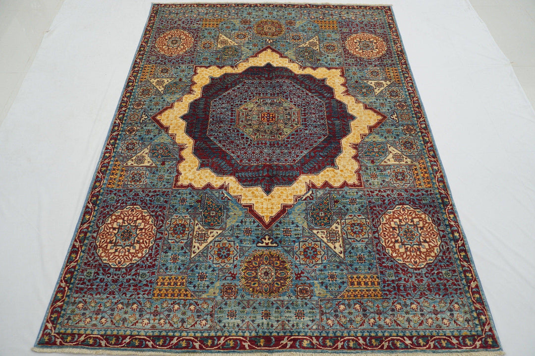 Blue 5x7 Turkish Hand Knotted Natural Dye wool Mamluk Rug - Yildiz Rugs