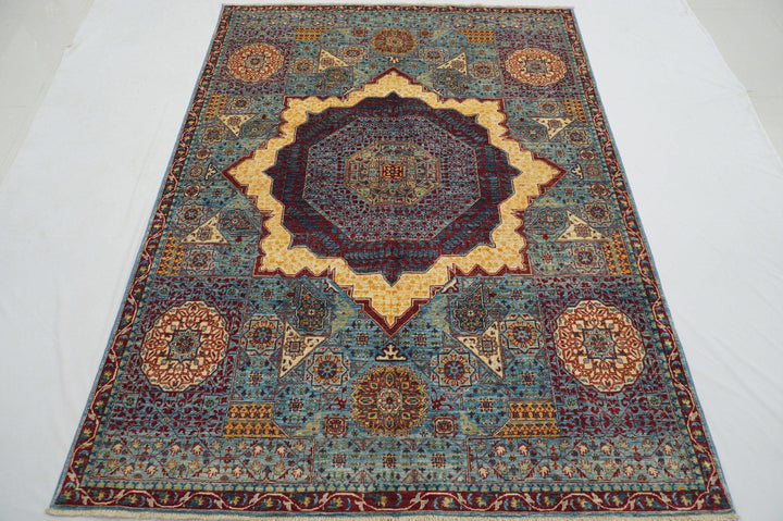 Blue 5x7 Turkish Hand Knotted Natural Dye wool Mamluk Rug - Yildiz Rugs