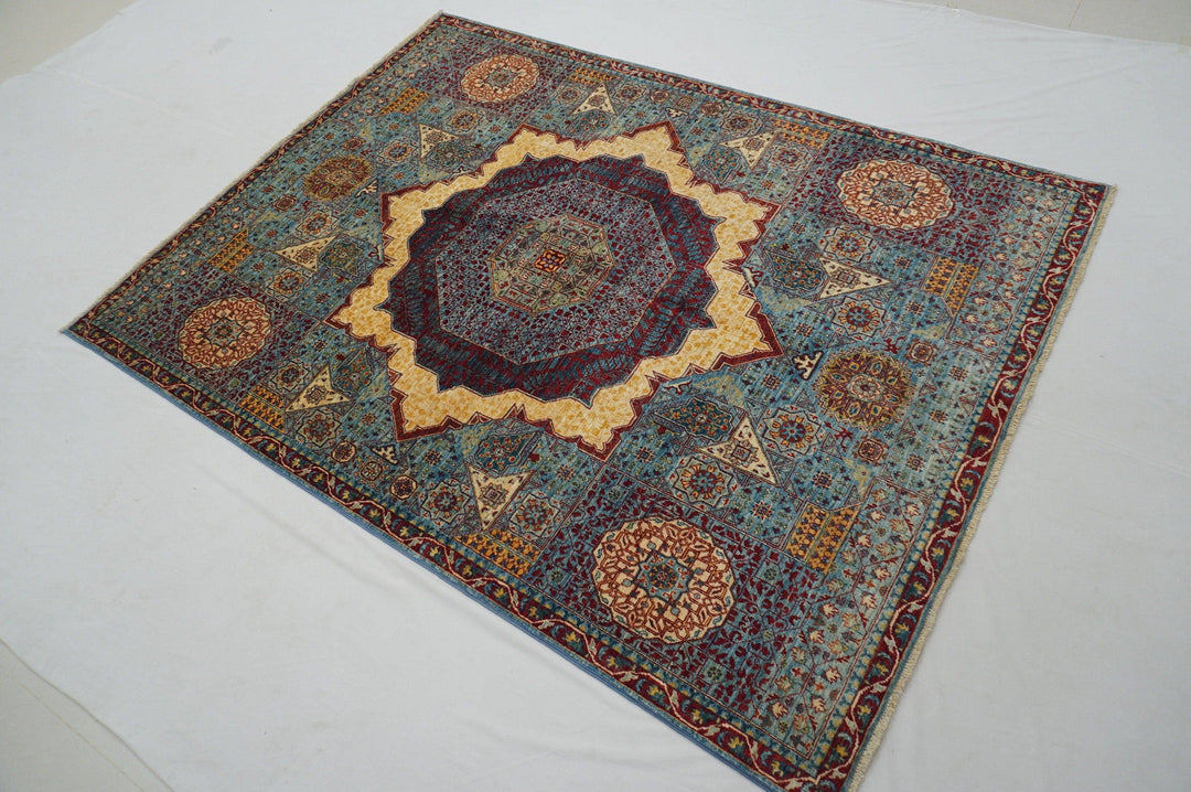 Blue 5x7 Turkish Hand Knotted Natural Dye wool Mamluk Rug - Yildiz Rugs