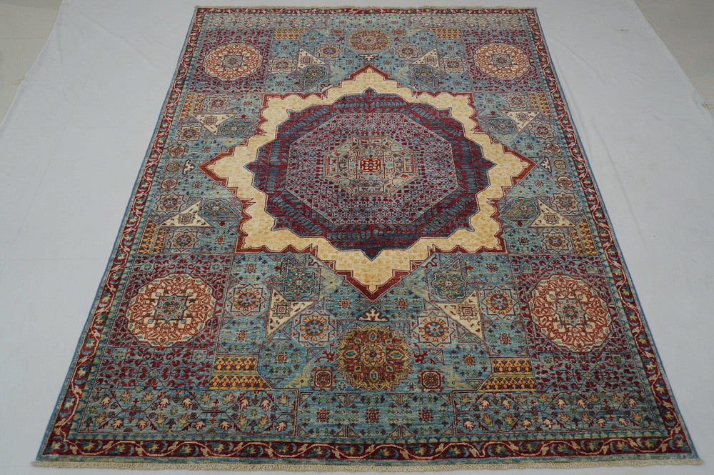 Blue 5x7 Turkish Hand Knotted Natural Dye wool Mamluk Rug - Yildiz Rugs