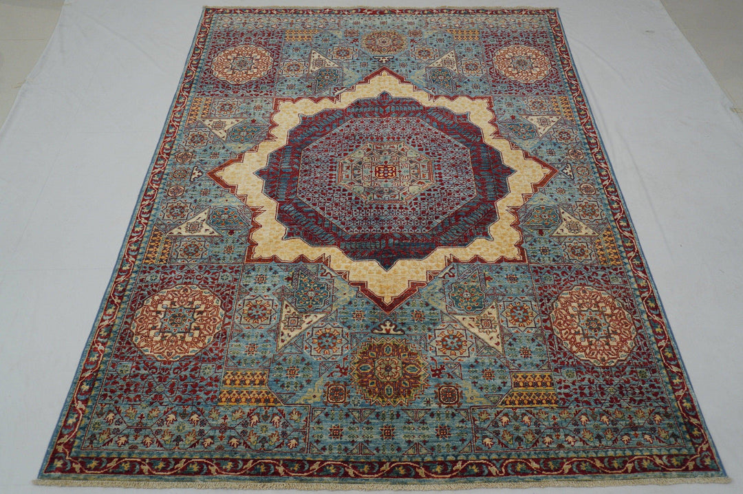 Blue 5x7 Turkish Hand Knotted Natural Dye wool Mamluk Rug - Yildiz Rugs