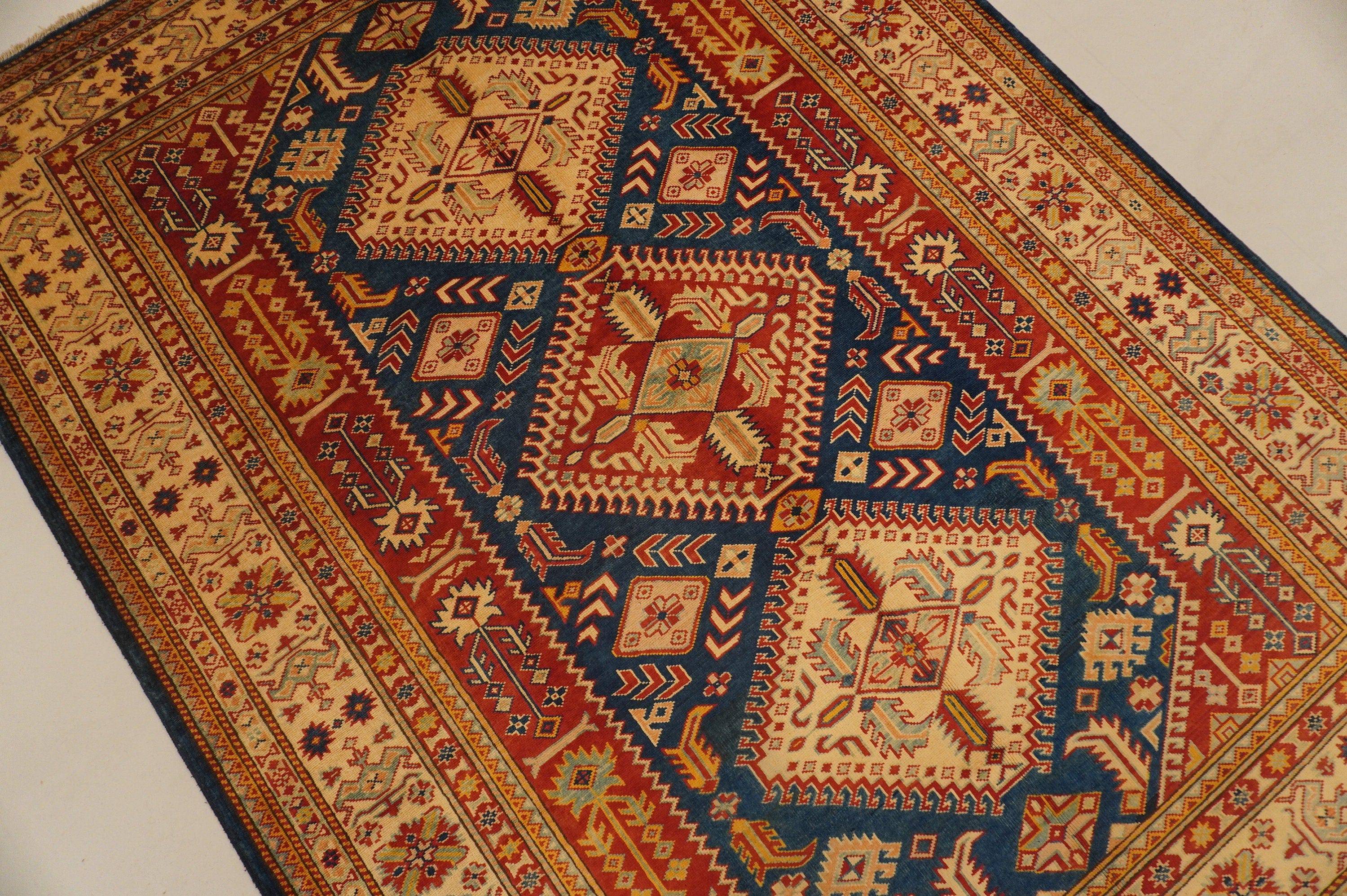 Blue 5x7 Vintage Shirvan Afghan Hand knotted Wool Area Rug - Yildiz Rugs