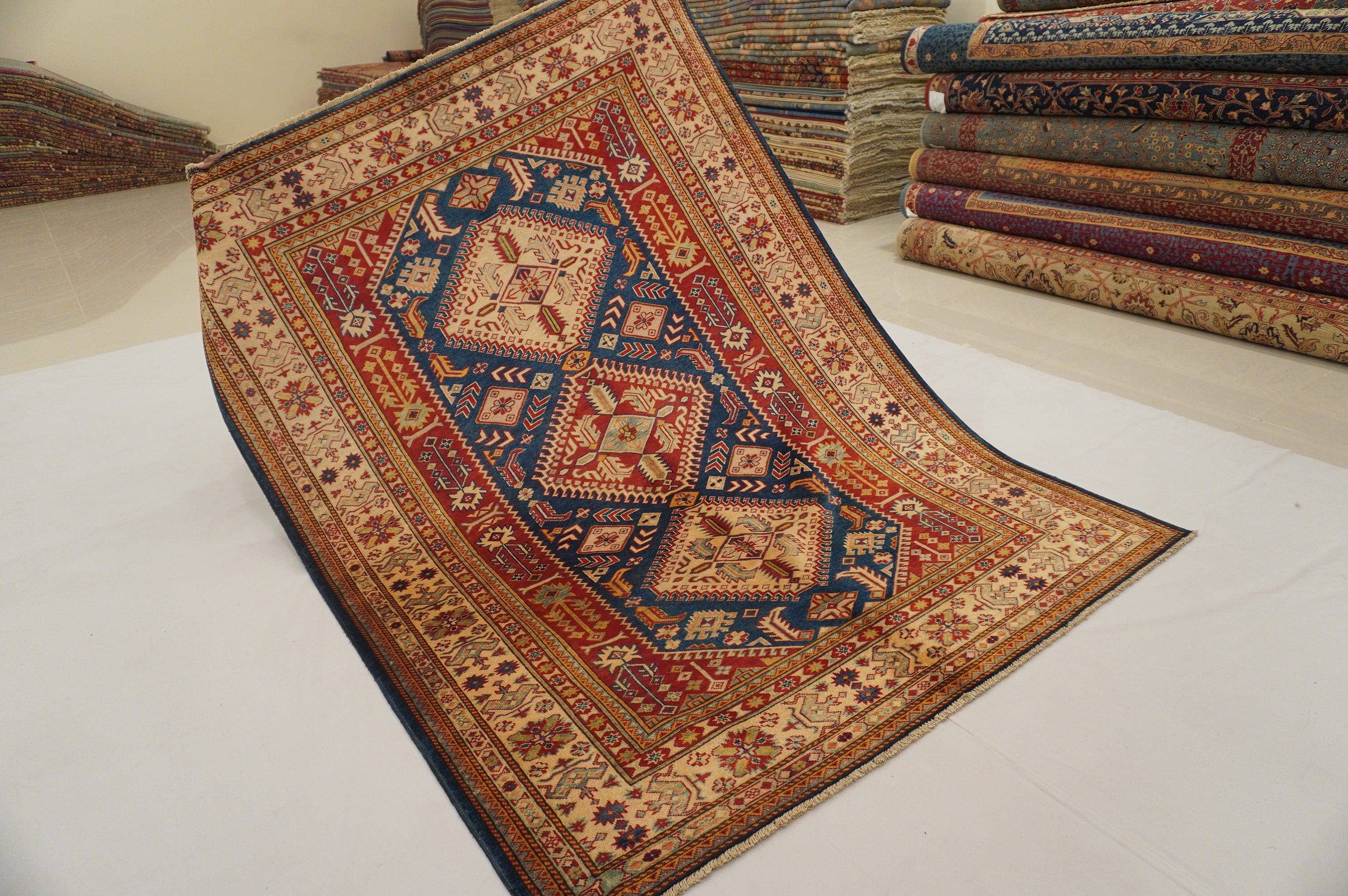 Blue 5x7 Vintage Shirvan Afghan Hand knotted Wool Area Rug - Yildiz Rugs