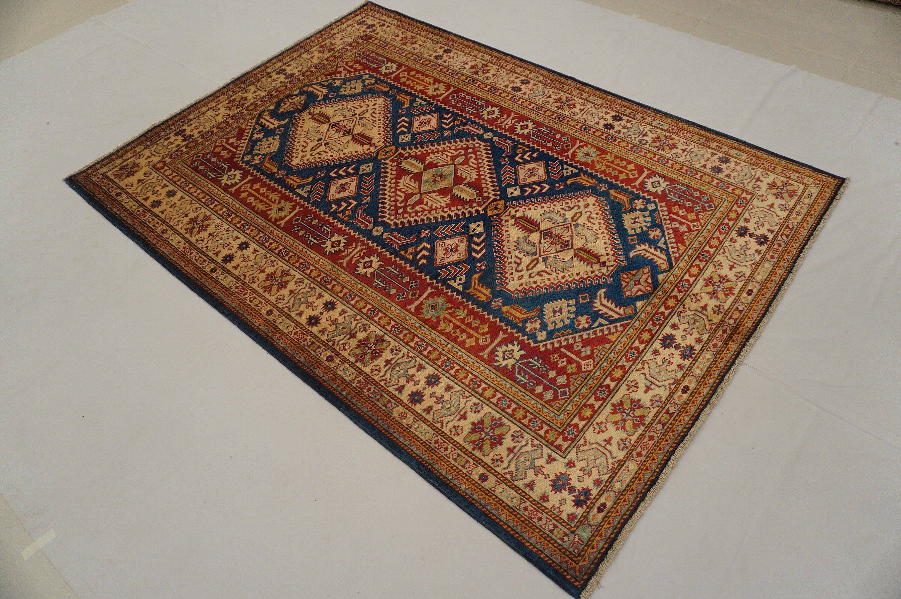 Blue 5x7 Vintage Shirvan Afghan Hand knotted Wool Area Rug - Yildiz Rugs