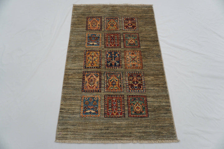 Gray 3x4 Bakhtiar Afghan Hand Knotted wool Area Rug - Yildiz Rugs