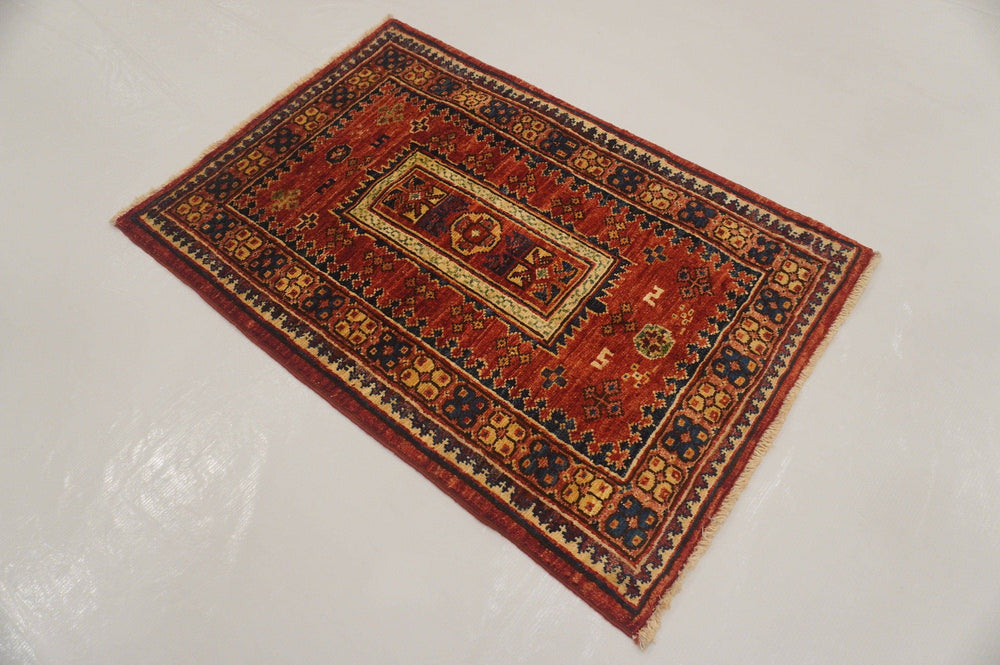 Red 2x3 Baluch Afghan Hand knotted wool small Accent rug - Yildiz Rugs