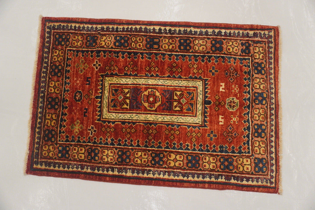 Red 2x3 Baluch Afghan Hand knotted wool small Accent rug - Yildiz Rugs