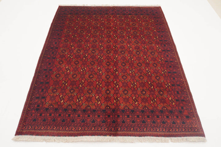 Red 5x6 Vintage Afghan Handmade Wool Rug - Yildiz Rugs