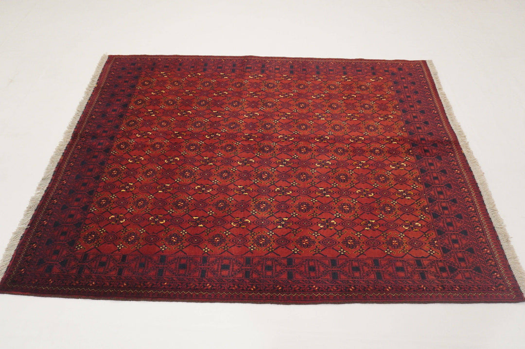 Red 5x6 Vintage Afghan Handmade Wool Rug - Yildiz Rugs