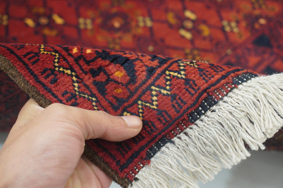 Red 5x6 Vintage Afghan Handmade Wool Rug - Yildiz Rugs