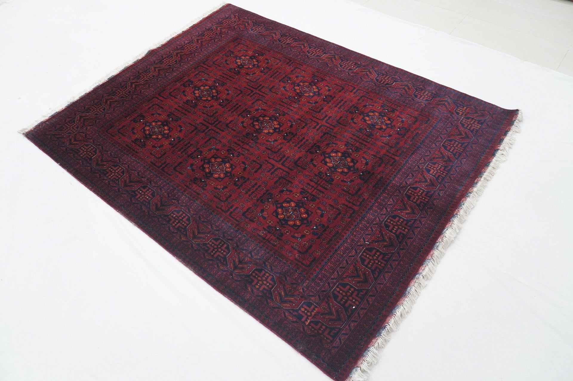 Red 5x7 Belgic Vintage Afghan High quality Hand Knotted Rug - Yildiz Rugs