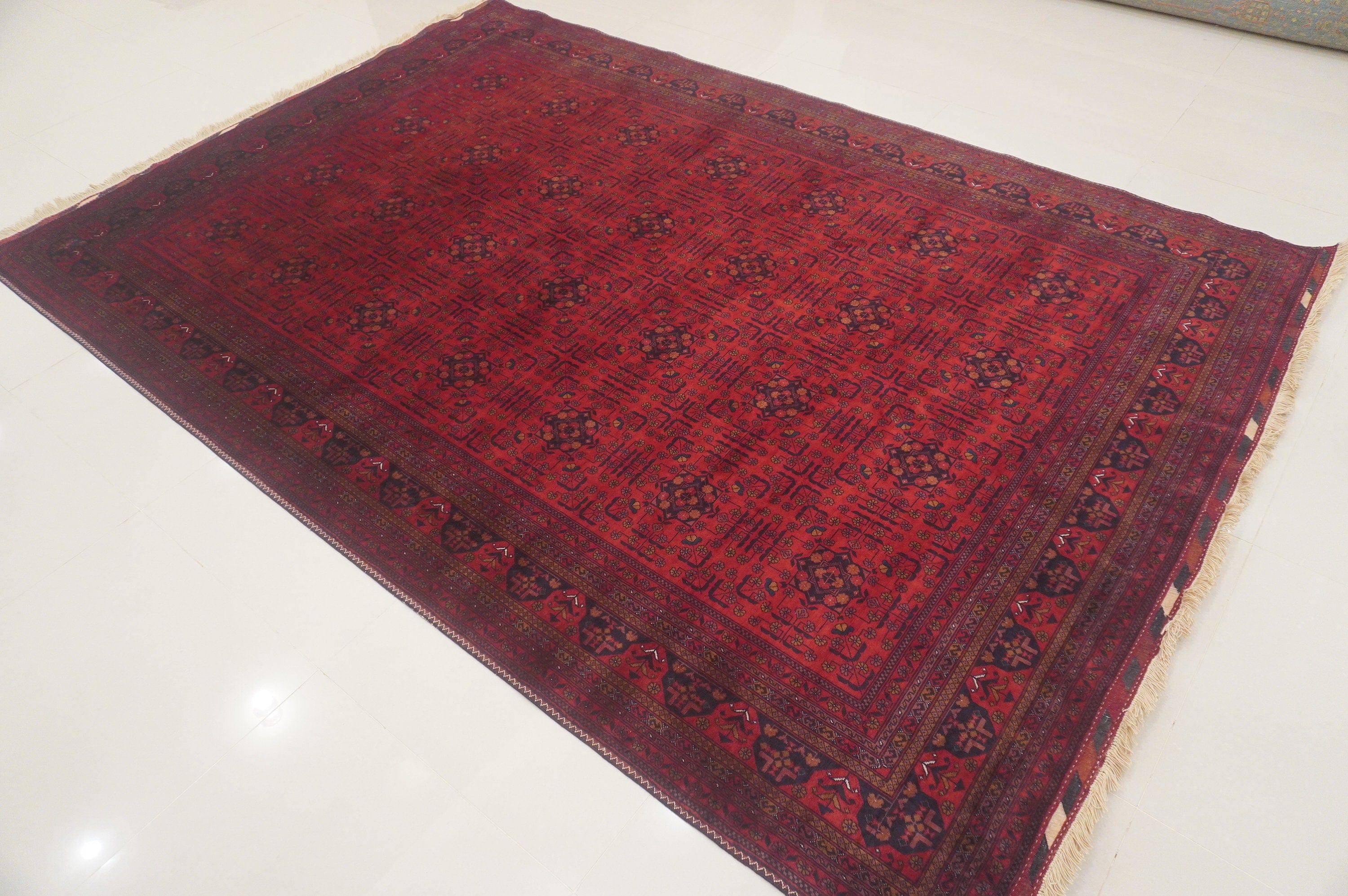 Red 7x10 Belgic Afghan High quality Hand Knotted Geometric rug - Yildiz Rugs