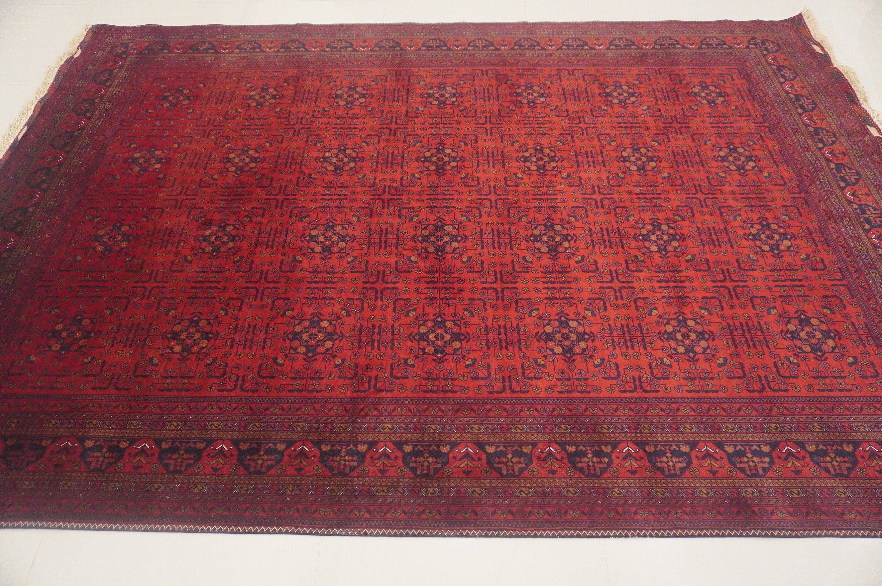 Red 7x10 Belgic Afghan High quality Hand Knotted Geometric rug - Yildiz Rugs