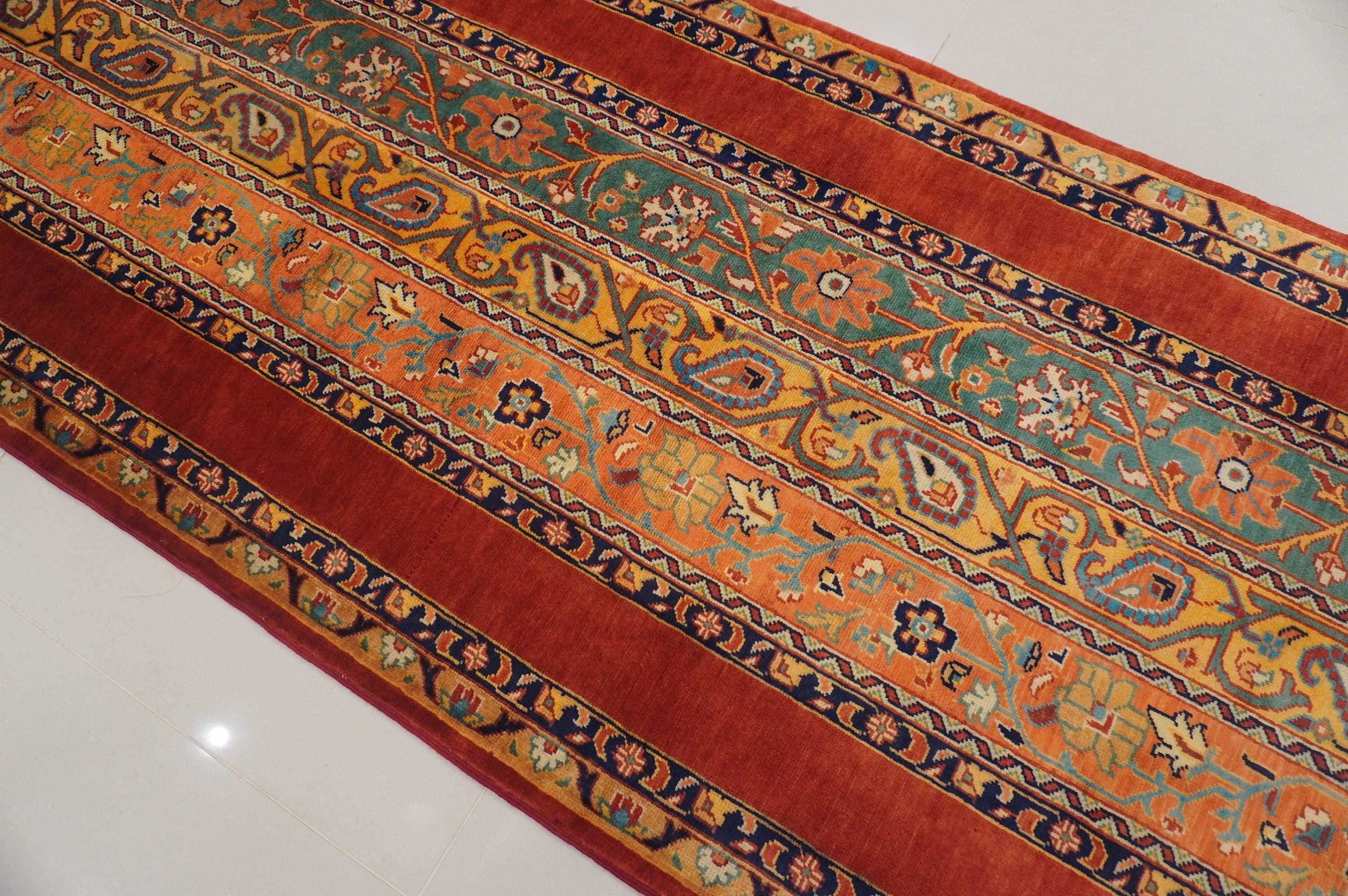 Red 8 feet Turkish Hand knotted Hallway Merino wool runner rug - Yildiz Rugs