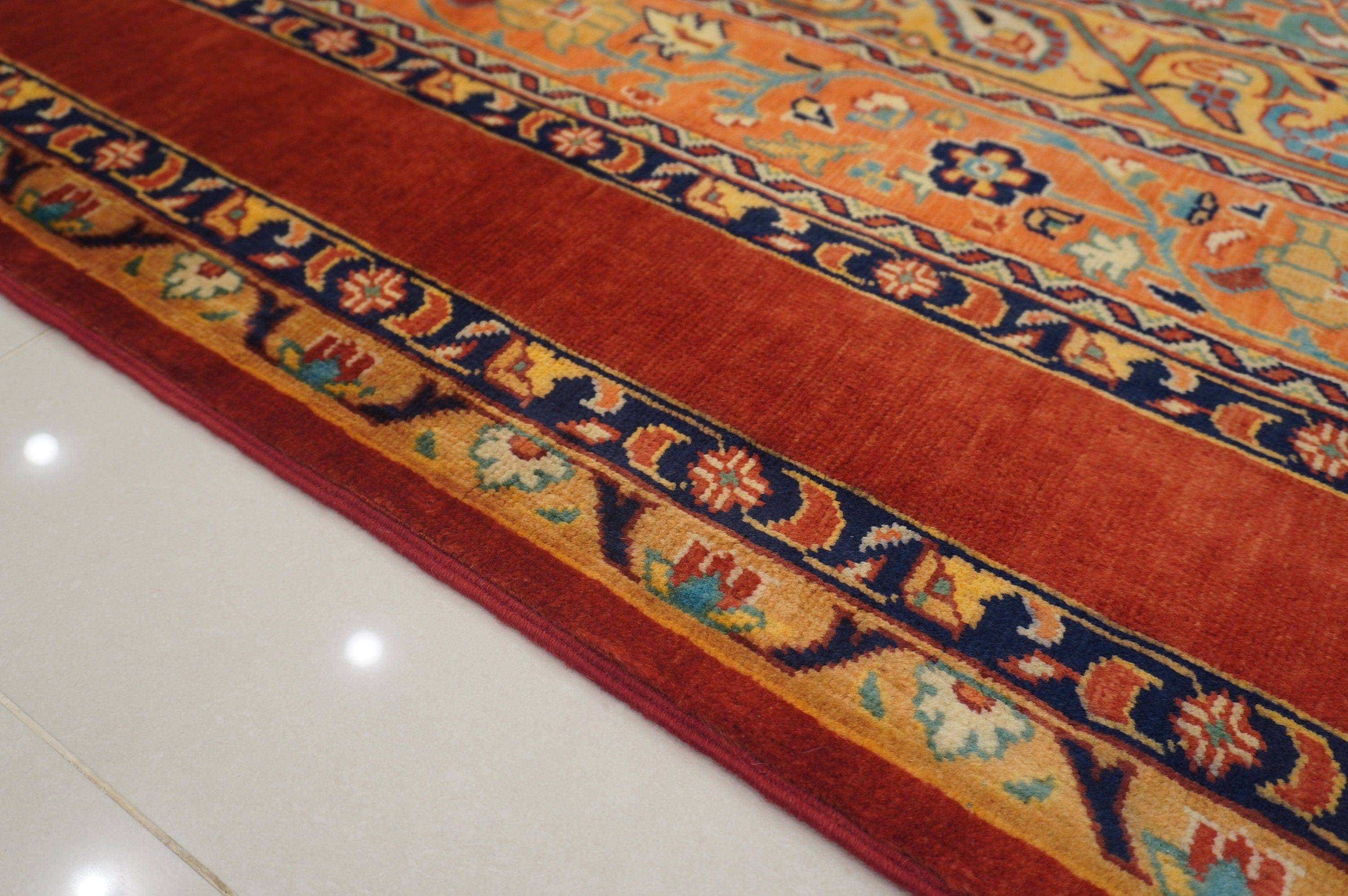 Red 8 feet Turkish Hand knotted Hallway Merino wool runner rug - Yildiz Rugs