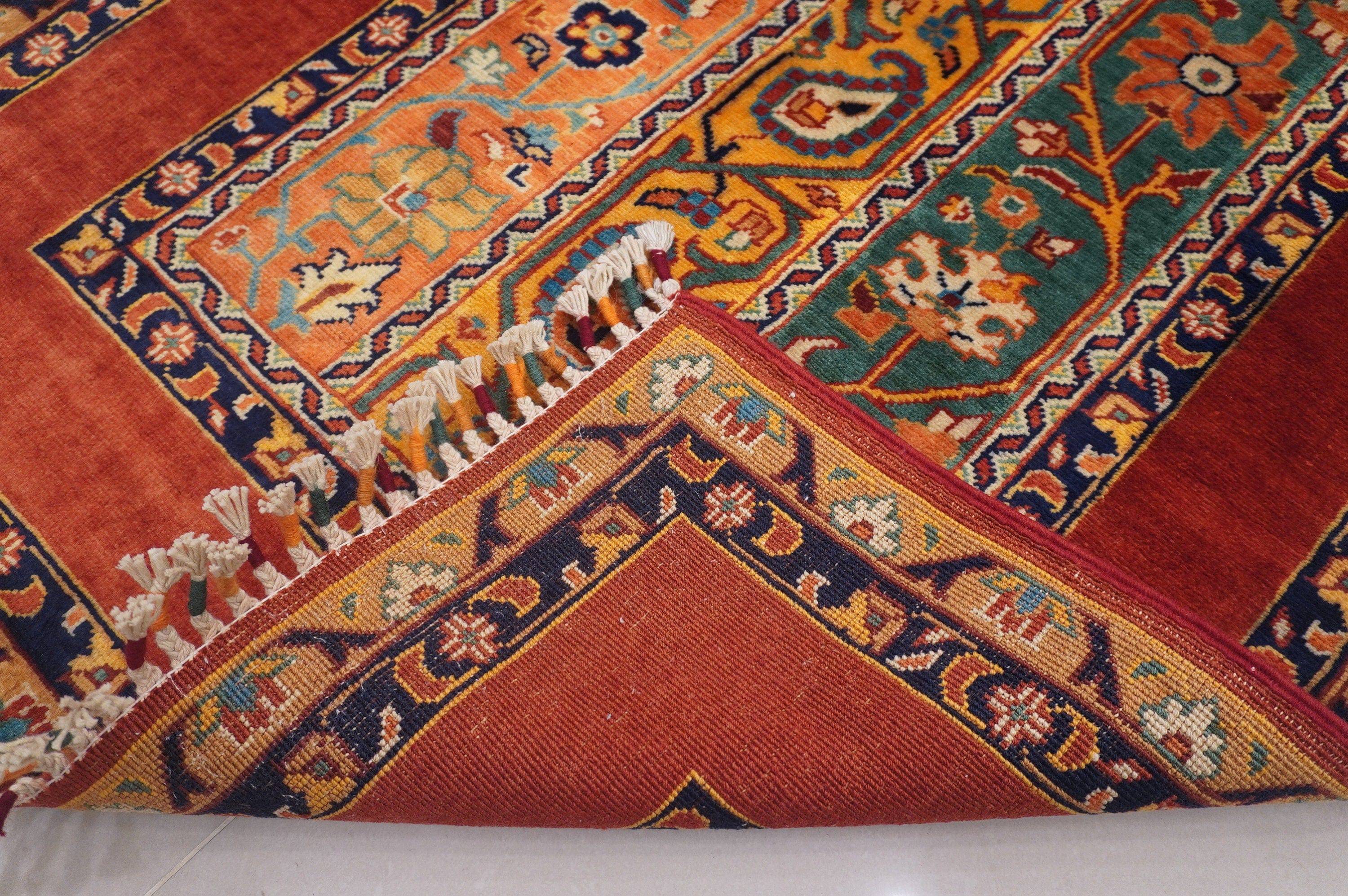 Red 8 feet Turkish Hand knotted Hallway Merino wool runner rug - Yildiz Rugs