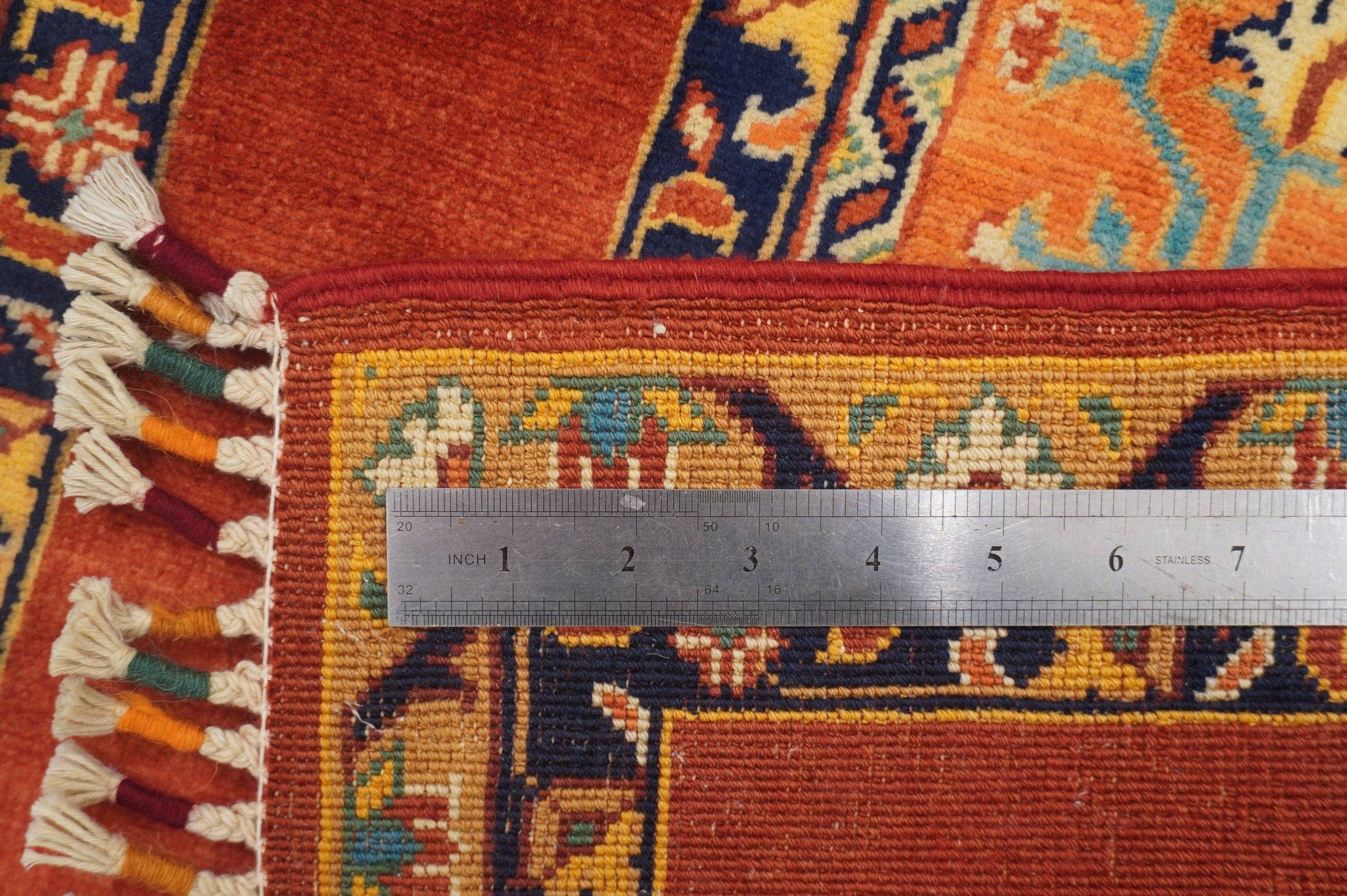 Red 8 feet Turkish Hand knotted Hallway Merino wool runner rug - Yildiz Rugs