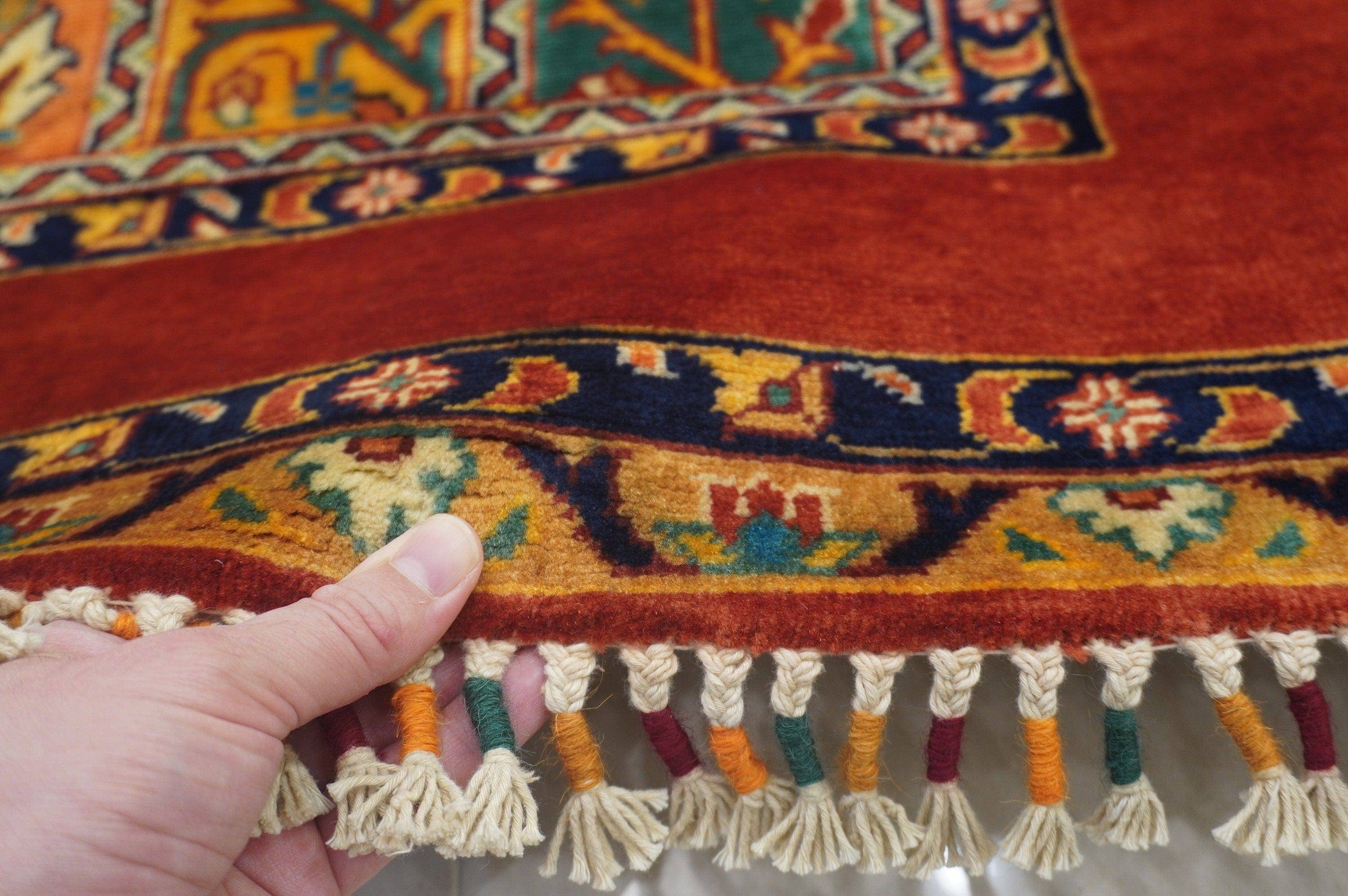 Red 8 feet Turkish Hand knotted Hallway Merino wool runner rug - Yildiz Rugs