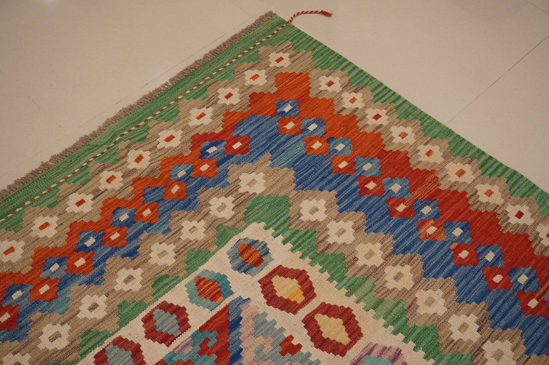 sold 8x10 Afghan Red Blue Green Geometric Handmade Wool Kilim Rug - Yildiz Rugs