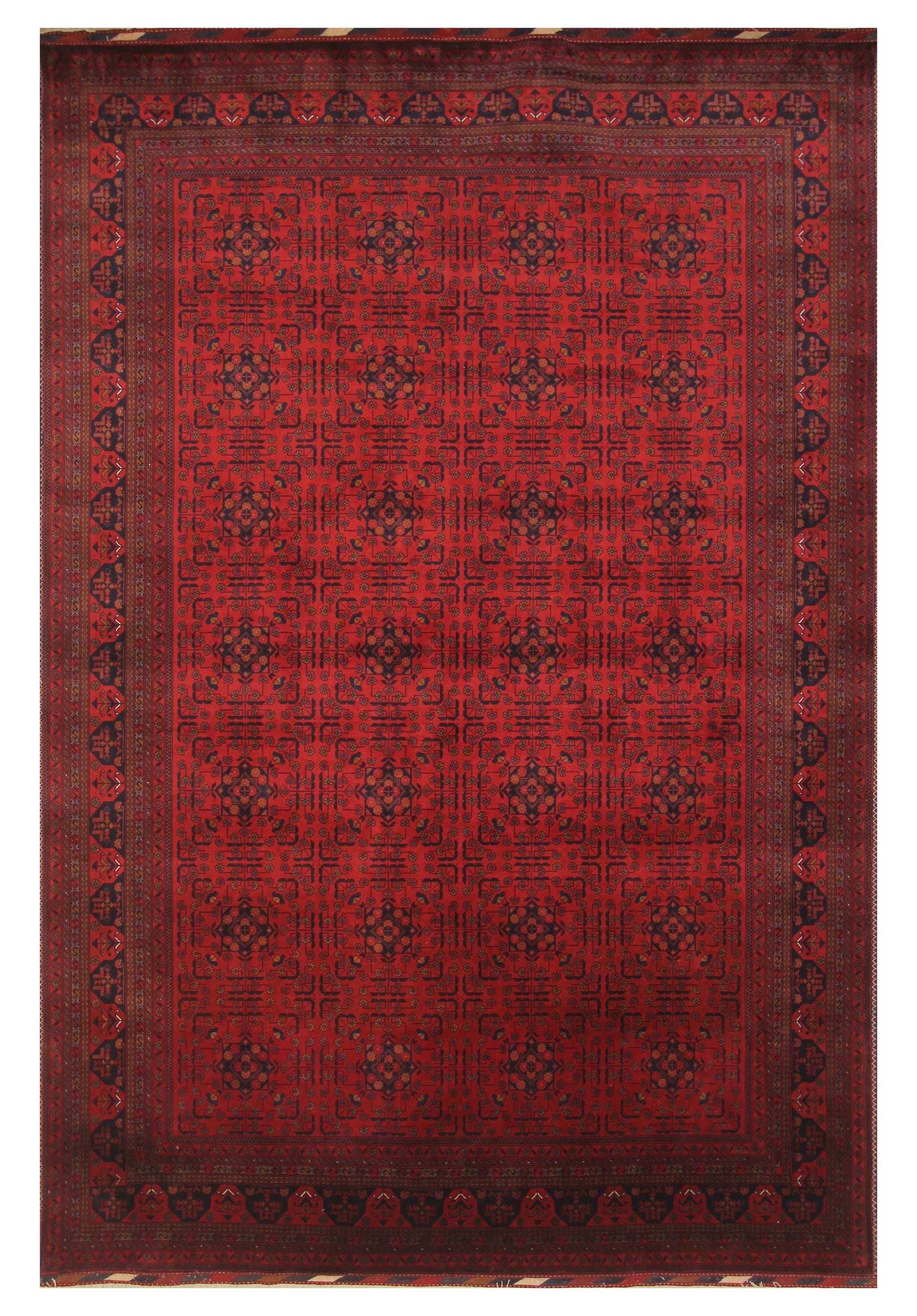 Red 7x10 Belgic Afghan High quality Hand Knotted Geometric rug - Yildiz Rugs