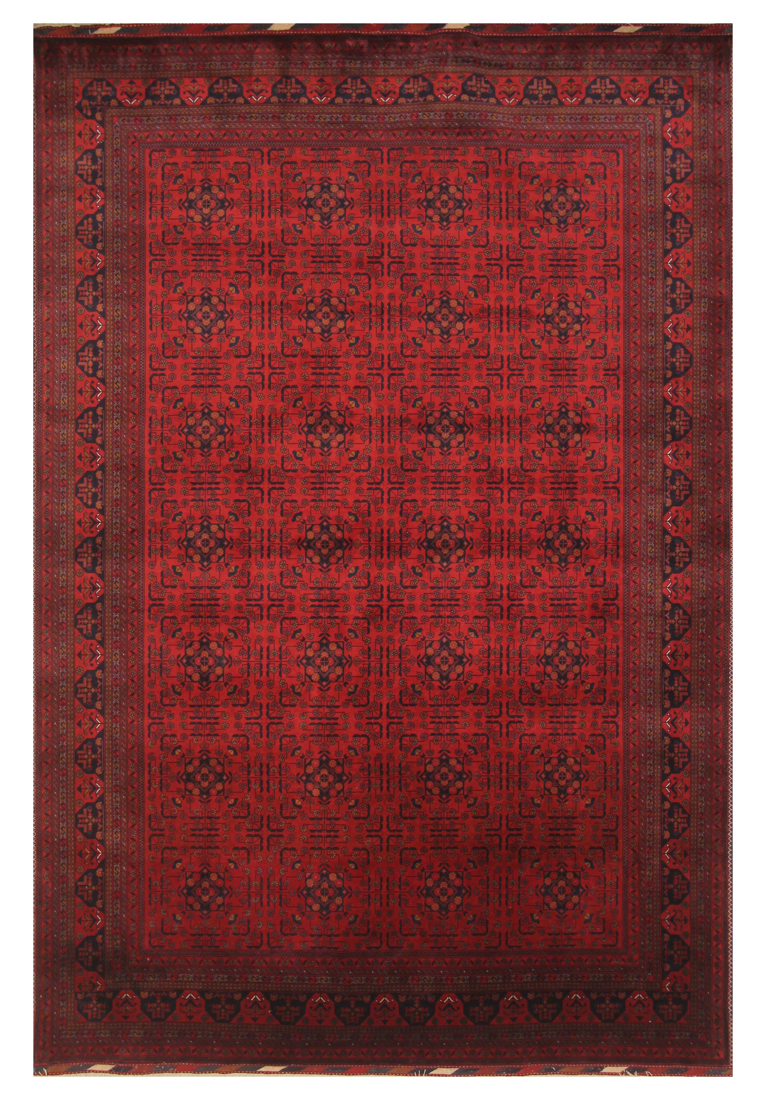 Red 7x10 Belgic Afghan High quality Hand Knotted Geometric rug - Yildiz Rugs