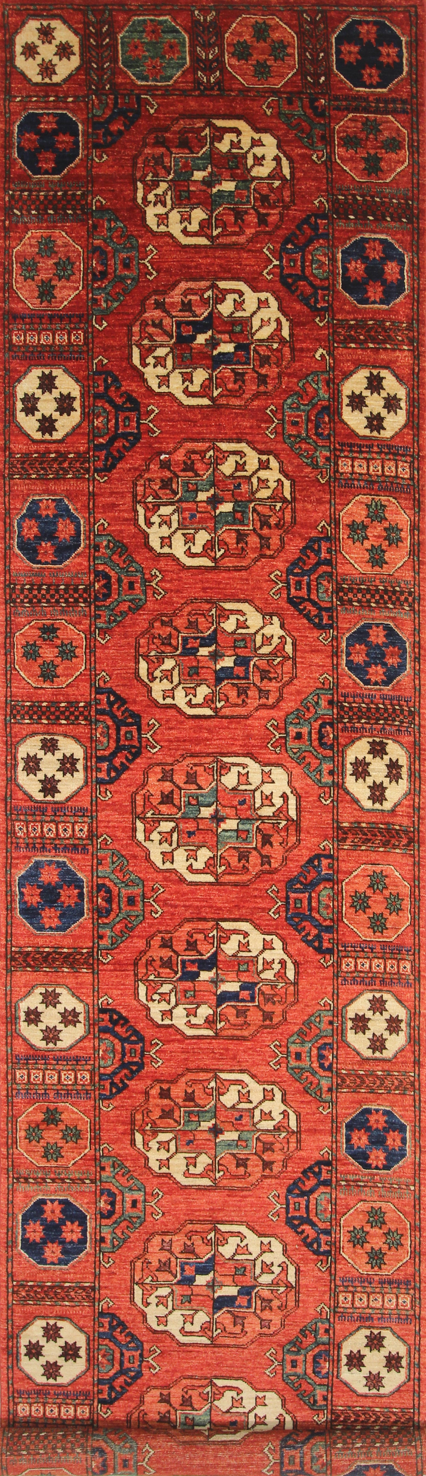 12 Ft Turkmen Red Tekke hand knotted Natural Dyes Wool Runner Rug - Yildiz Rugs