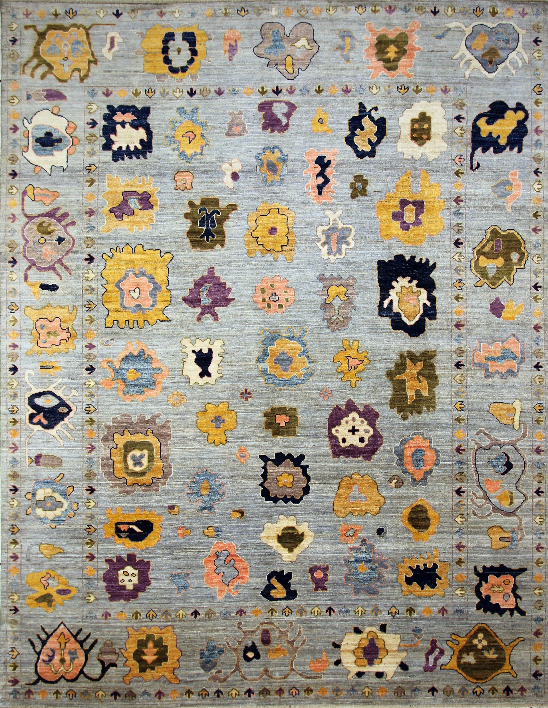 9x12 Oushak Gray Hand knotted Turkish Area Rug - Yildiz Rugs