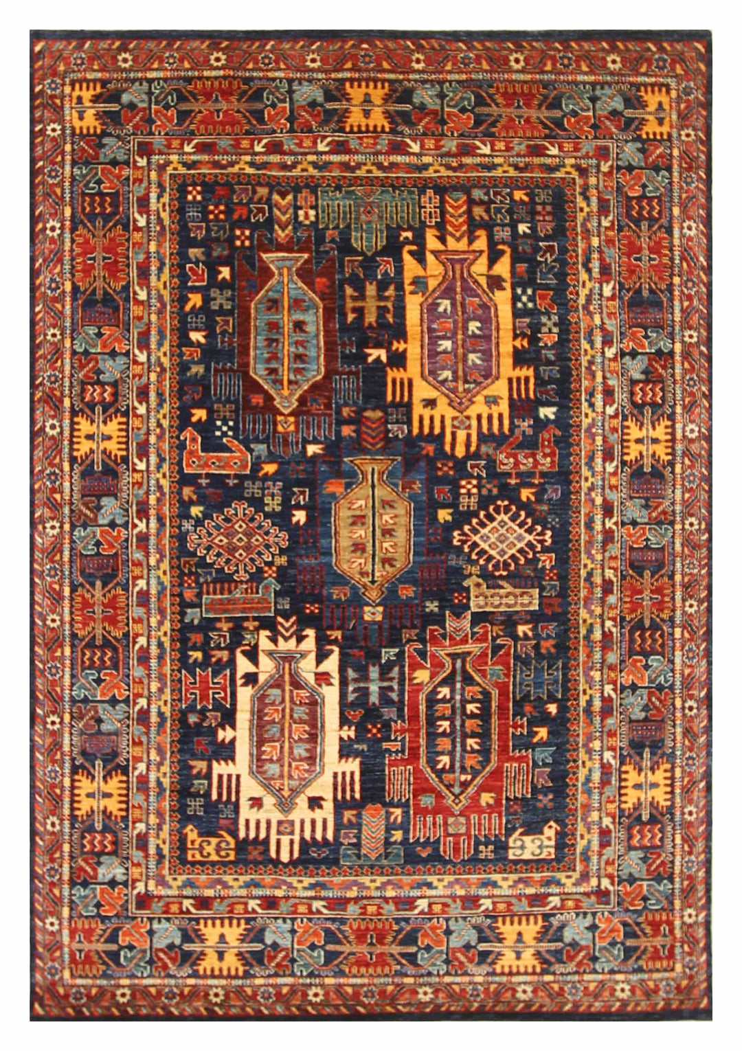 5x7 Baluch Navy Blue Tribal Afghan Hand knotted Rug | Yildiz Rugs