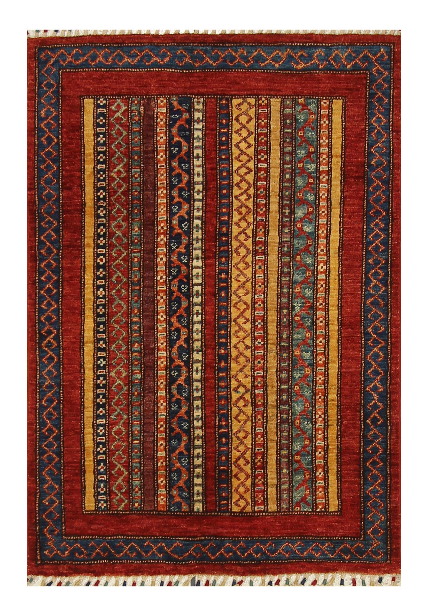 3x4 Red Turkish Veg dyed Hand knotted wool small rug - Yildiz Rugs