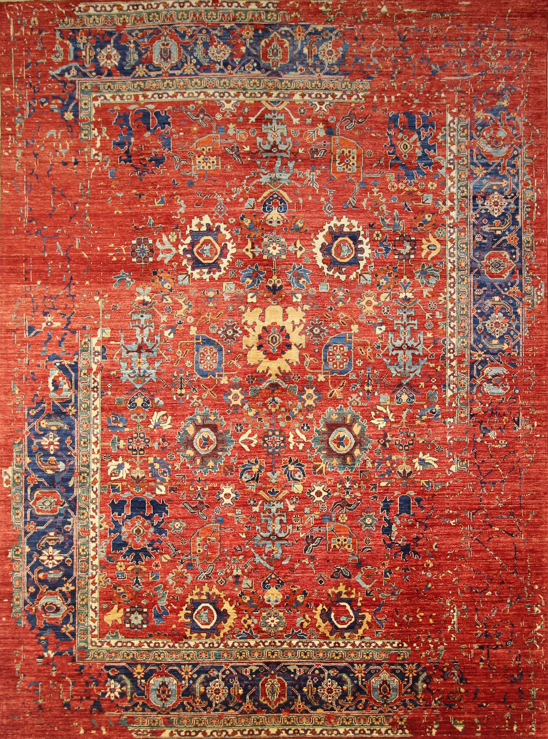 Red 9x12 Modern Bijar Persian Style Hand knotted Wool Abstract Rug - Yildiz Rugs