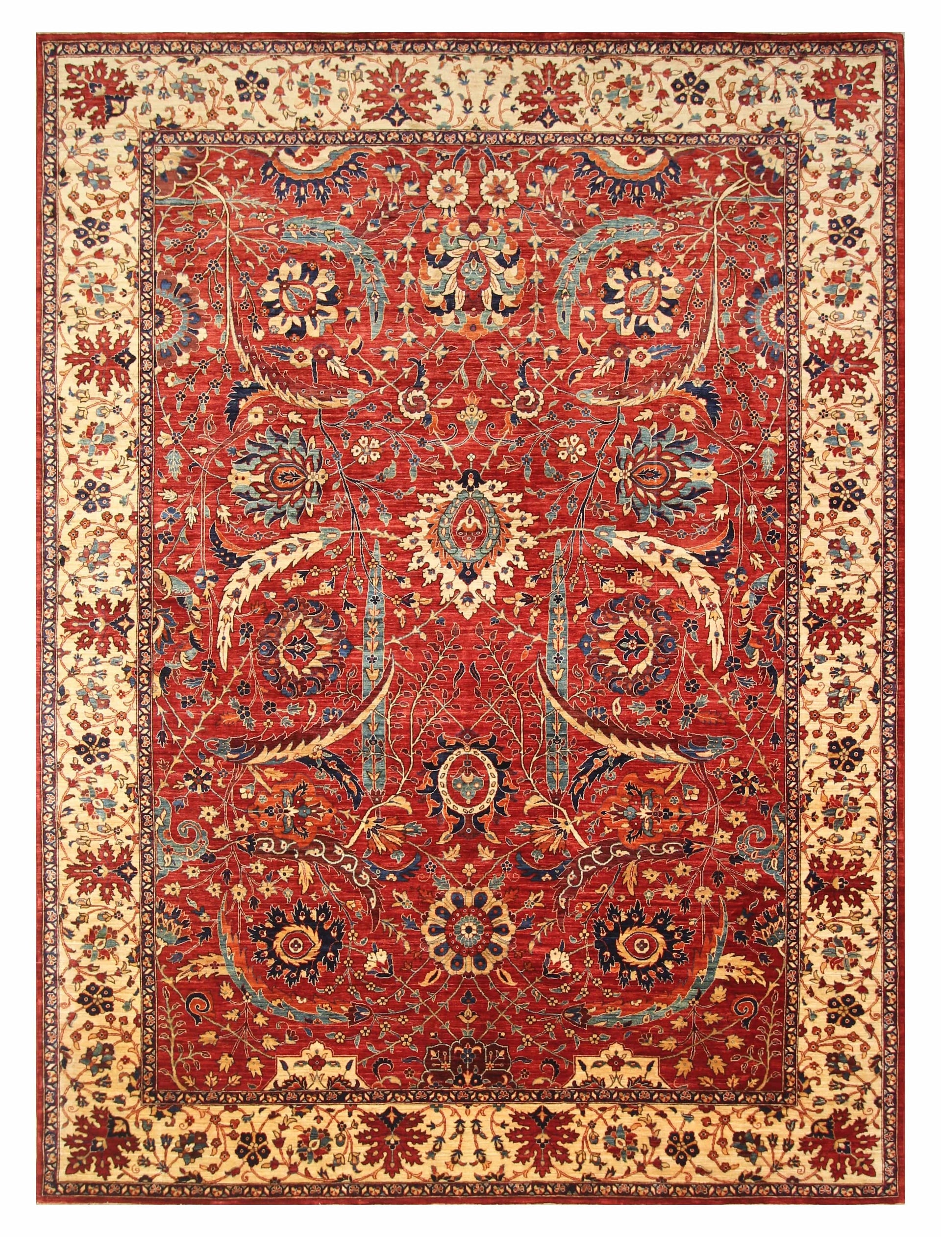 8'2x11'1 Red Sickle Leaf Hand knotted Oriental Rug - Yildiz Rugs