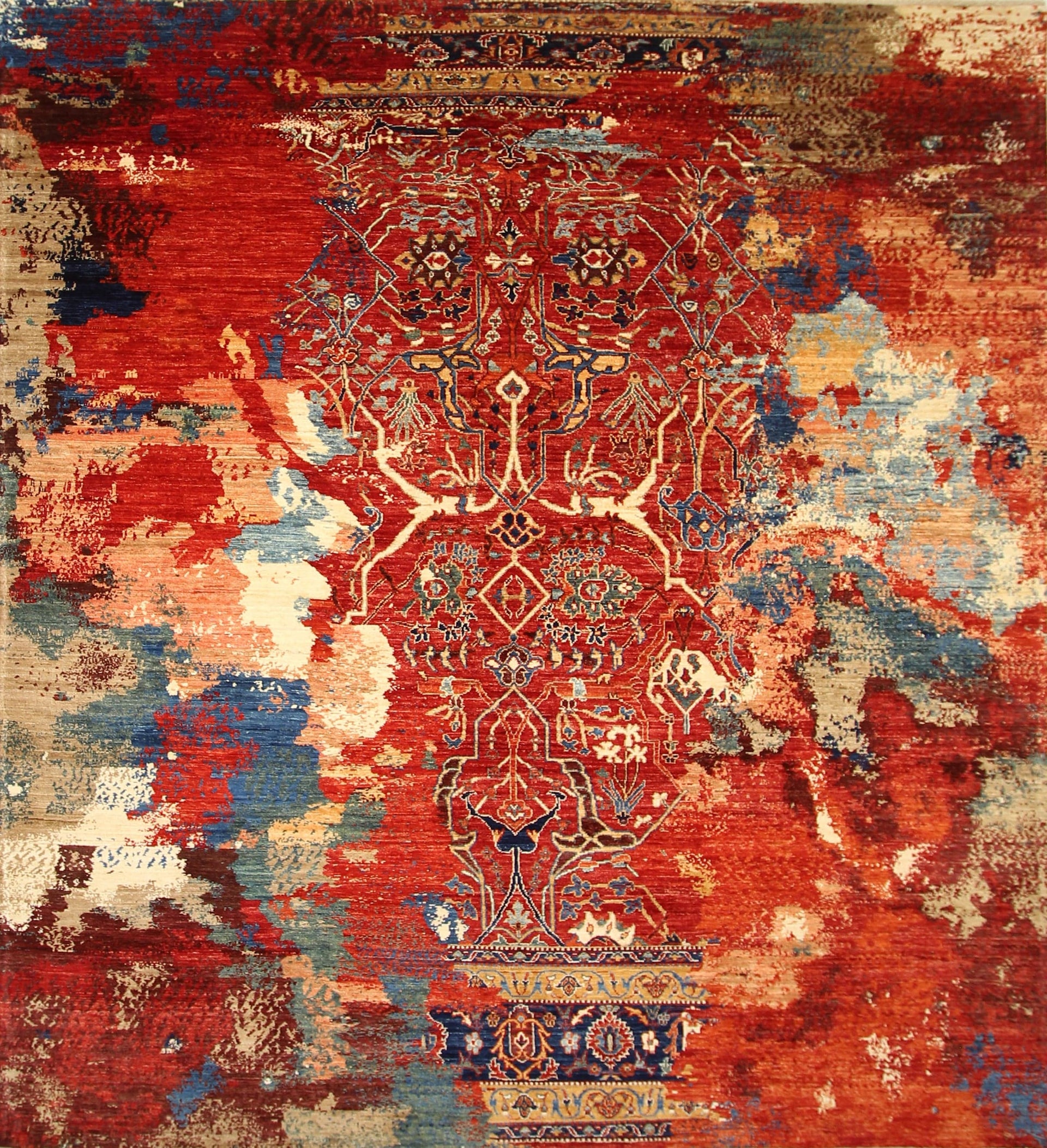 8x10 Modern Bidjar Red Afghan Hand knotted abstract rug - Yildiz Rugs