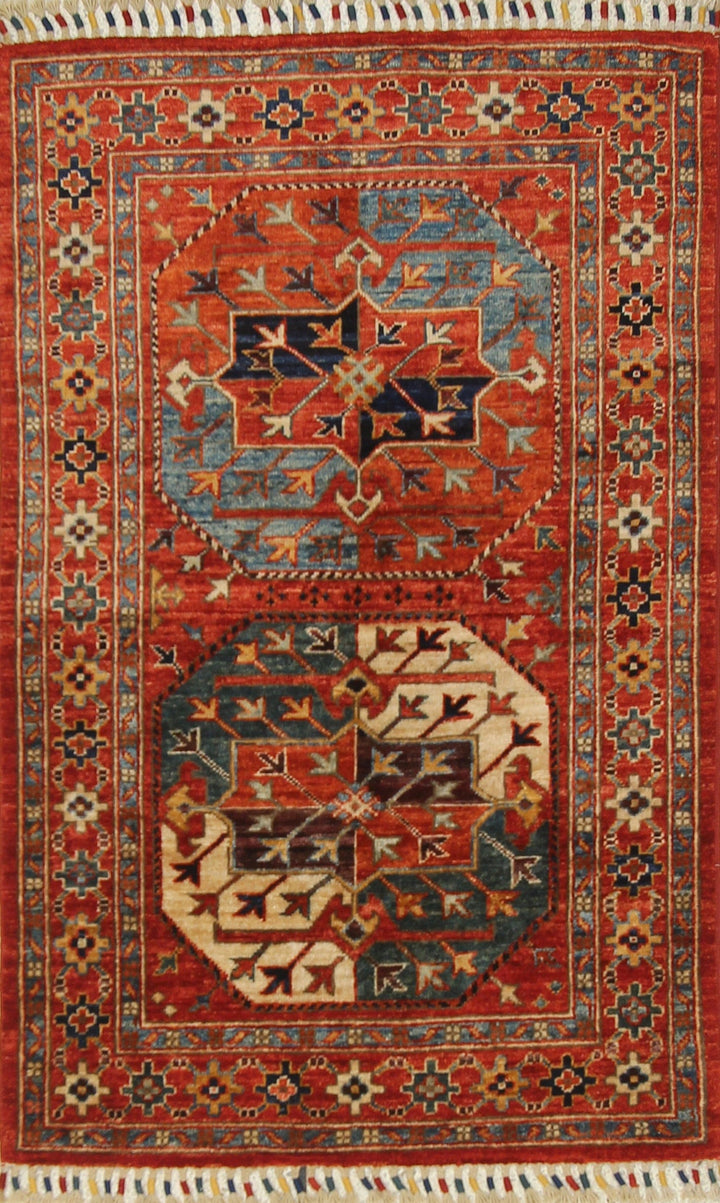 2'7 x 4'0 ft Red Ersari  Afghan Hand knotted Rug - Yildiz Rugs