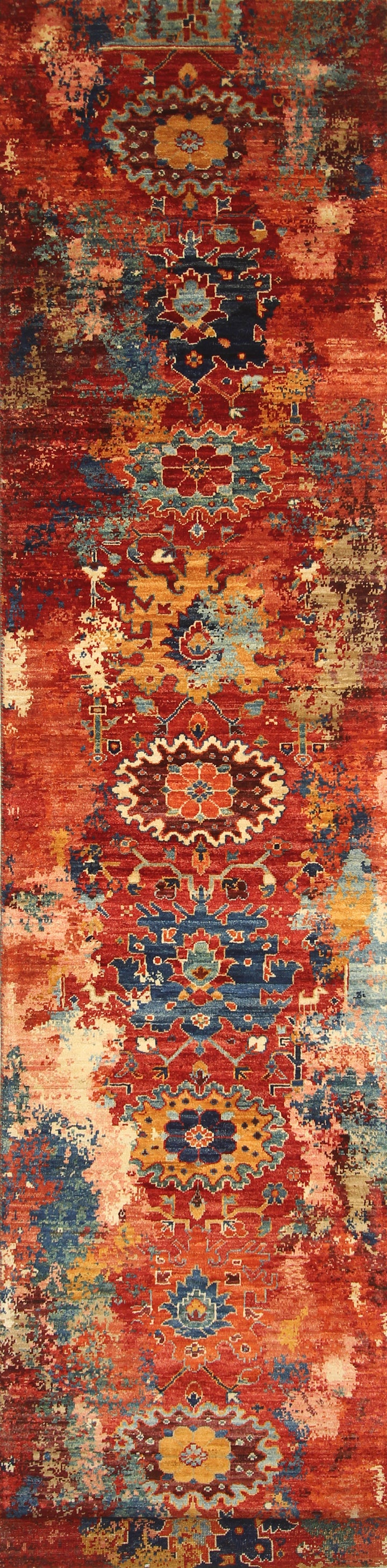 12 ft Modern Bidjar Red Abstract Hand knotted Wool Runner Rug - Yildiz Rugs