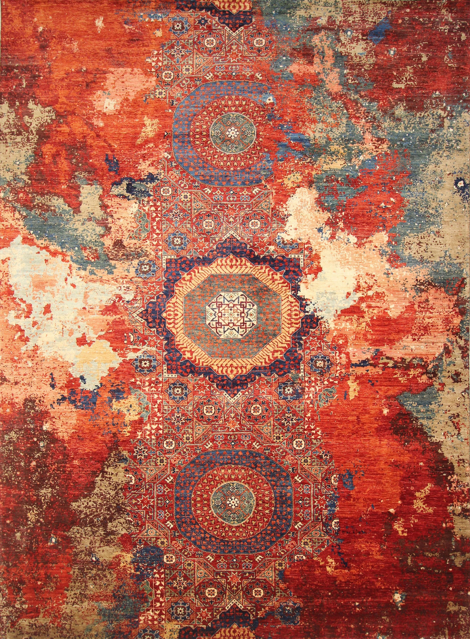 Red 9x12 Modern Mamluk Turkish Contemporary Hand knotted Rug - Yildiz Rugs