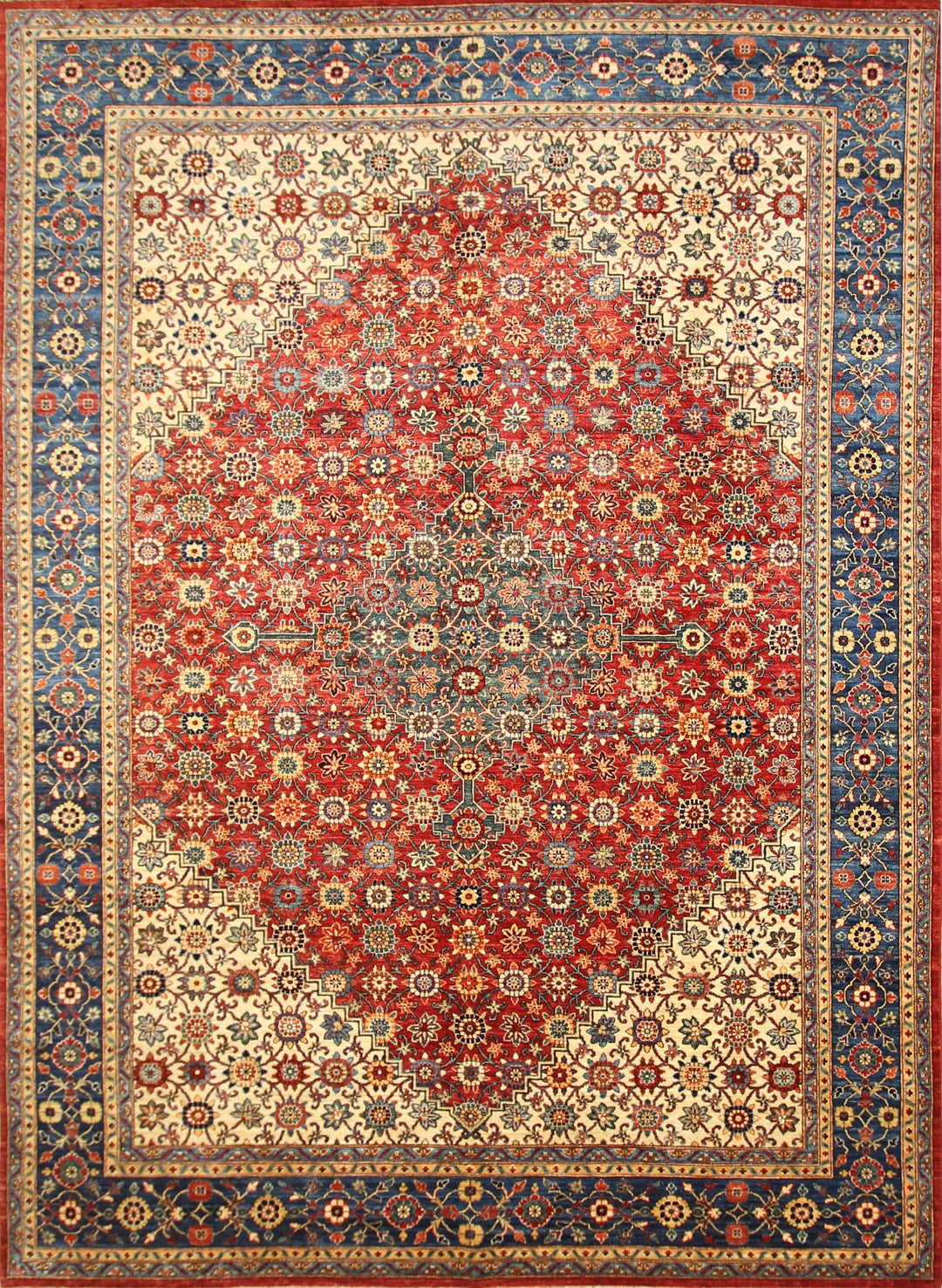 9x12 Bidjar Red Beige Medallion Persian Hand knotted Wool Geometric Rug - Yildiz Rugs