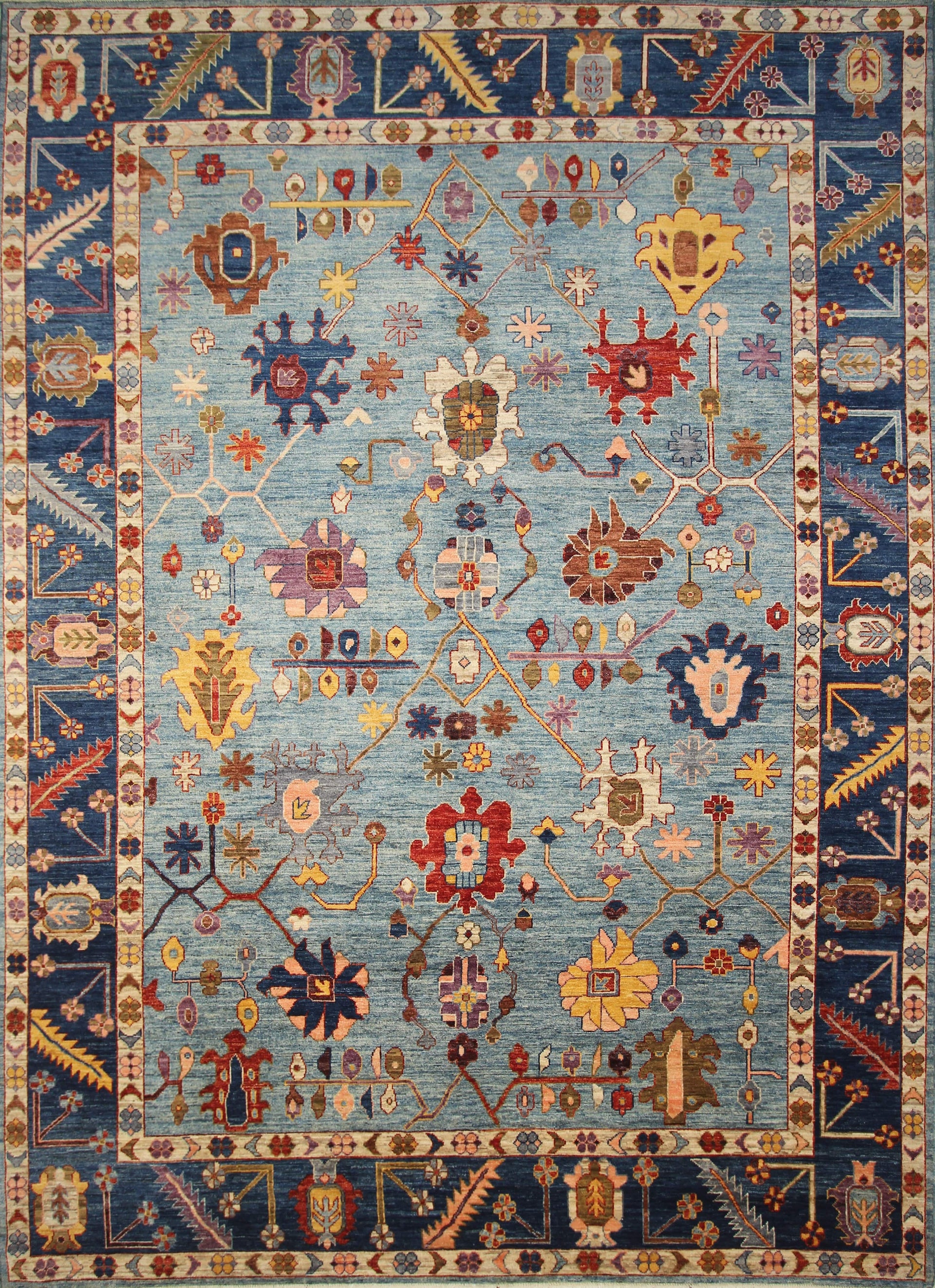 10x14 Blue Hand Knotted Turkish Oushak Rug - Yildiz Rugs