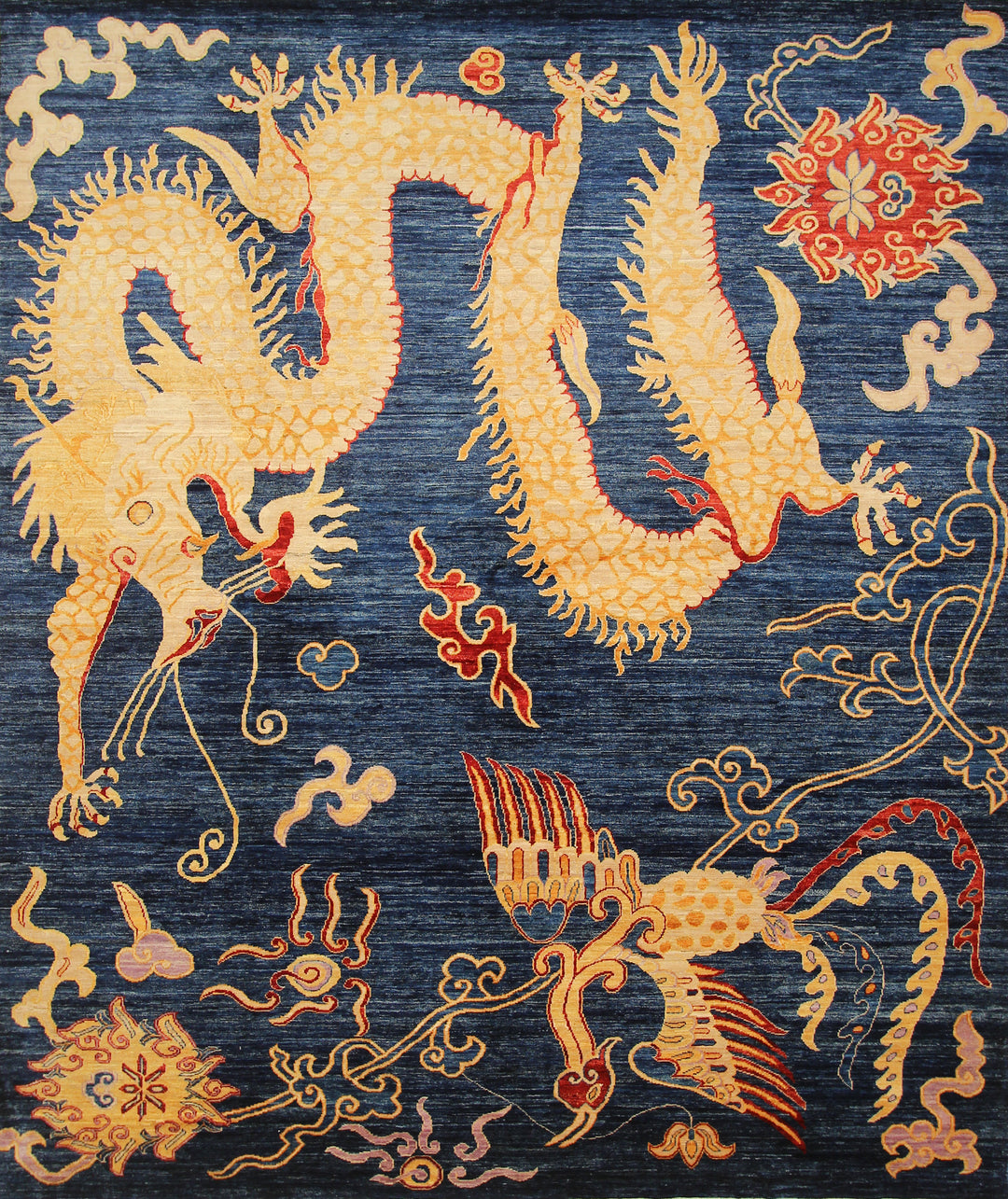 8x10 Dragon Phoenix Navy Blue Chinese Style Hand knotted Wool Area Rug - Yildiz Rugs