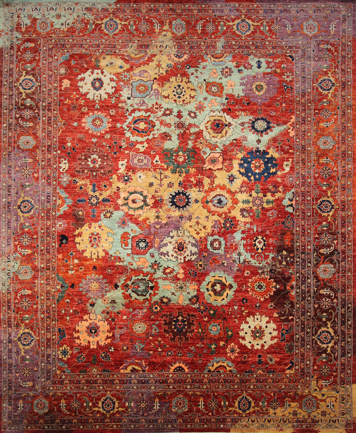 12x15 Modern Bidjar Red Multicolor Burst Hand knotted Rug - Yildiz Rugs