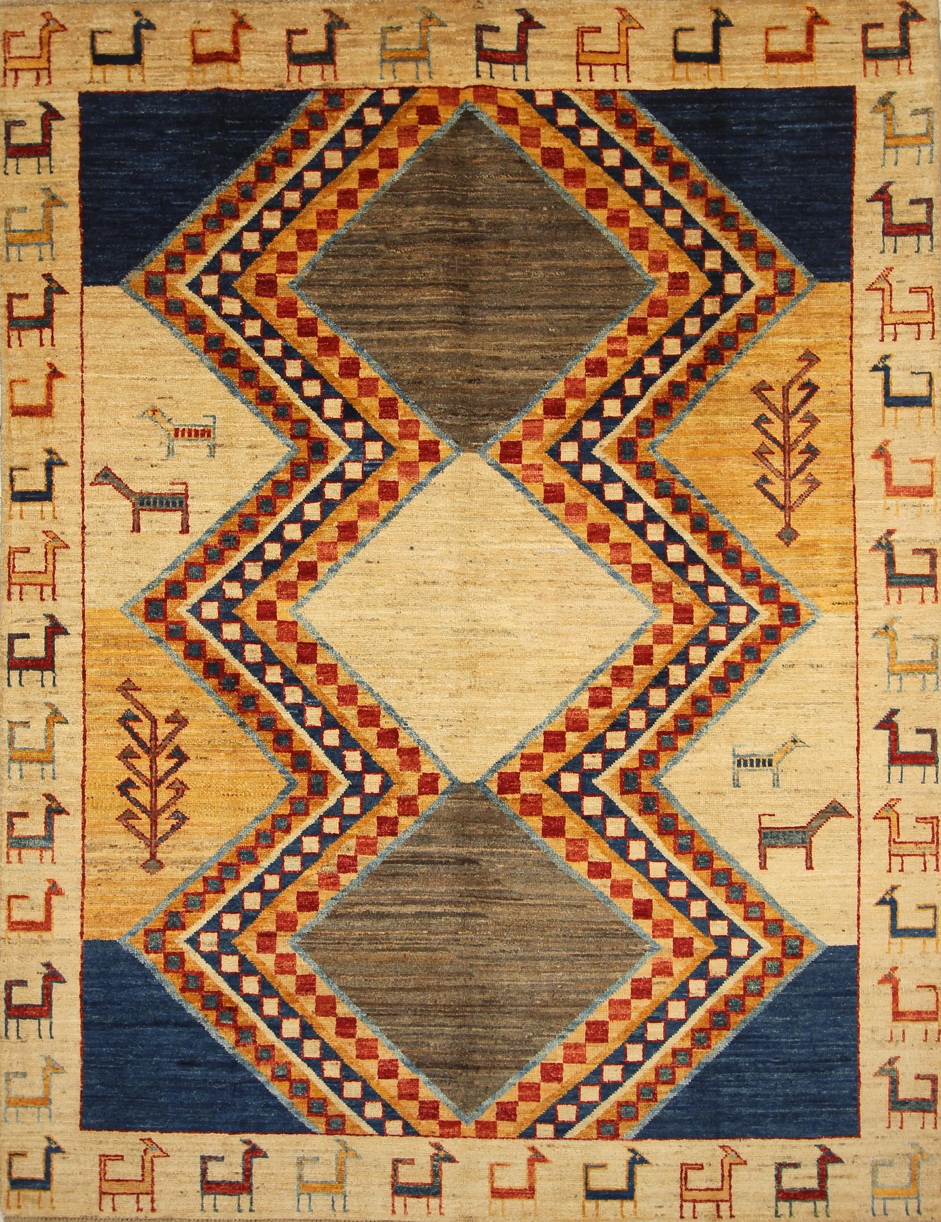 6'0 x 7'9 ft Beige Tribal Gabbeh Afghan Hand knotted Rug - Yildiz Rugs