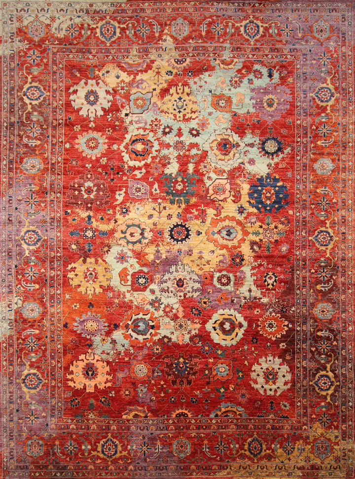 10x14 Modern Bidjar Red Multicolor Burst Hand knotted Rug - Yildiz Rugs