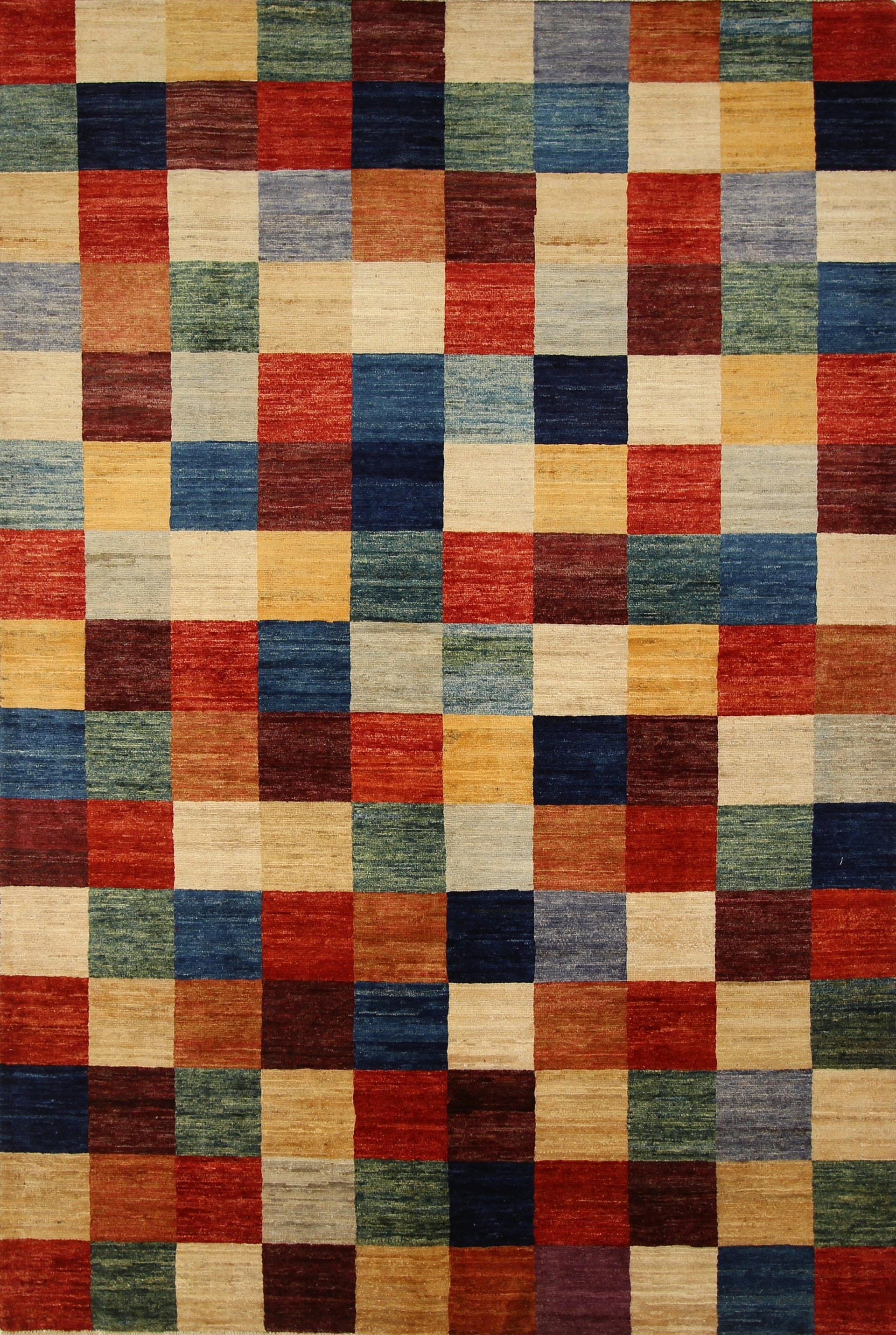 5x8 Checkered Multicolor box Gabbeh Afghan hand knotted Rug - Yildiz Rugs