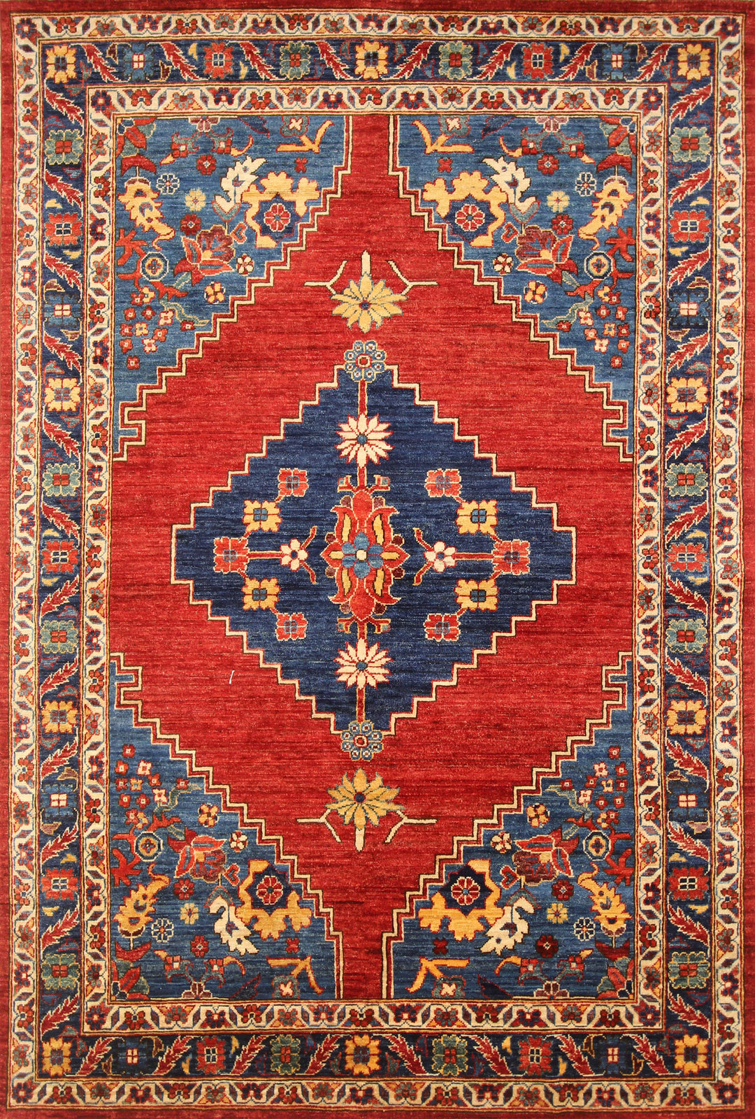 6x9 Serapi Red Blue Persian Style Hand knotted Traditional Rug - Yildiz Rugs