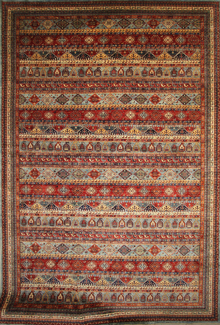 12x18 Tribal Gabbeh Blue Red Afghan Hand knotted Wool Palace Size Rug - Yildiz Rugs