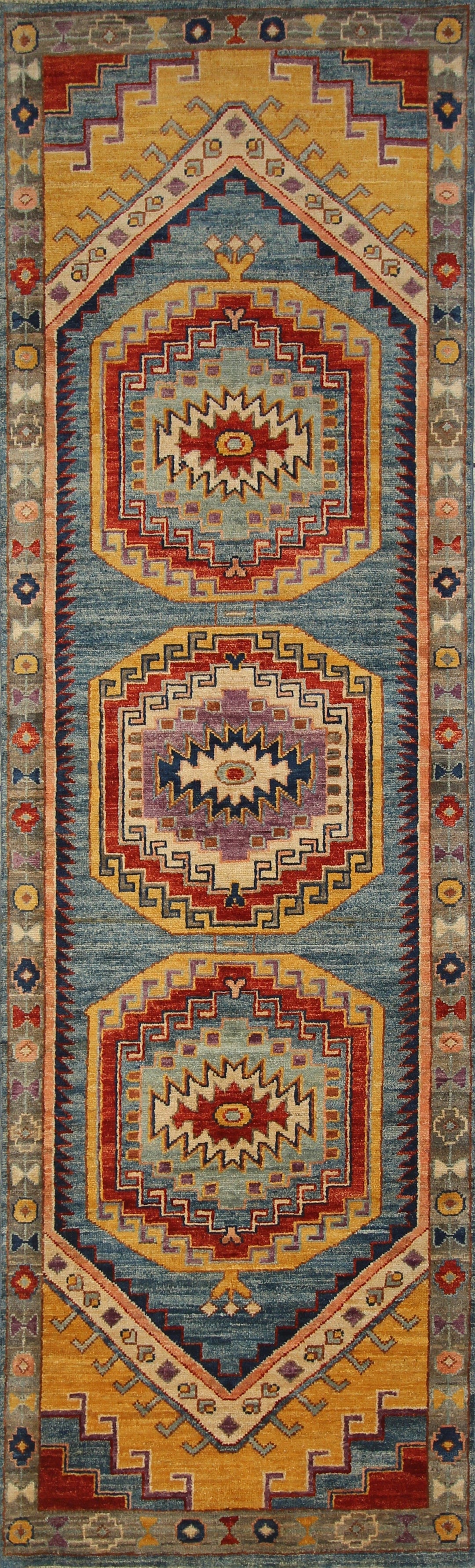 2'10x9'8 ft Blue Oushak  Hand knotted Wool Turkish Runner Rug - Yildiz Rugs